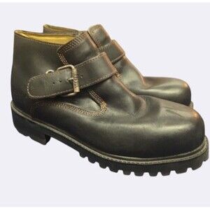 GBX Men's Black Leather Ankle Boots Buckle Round Toe Casual Moto Biker Size 13D